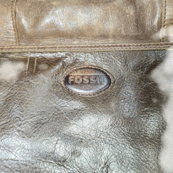 Vintage Fossil Brown Leather Distressed Laptop Computer Shoulder Bag 18x12x4 - Picture 7 of 10